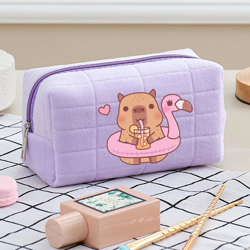 Cute Capybara 1pc pink blue Pillow Design Cosmetic Bag Pencil Case Pen Pouch Large-capacity Student Storage Pencil Case gift