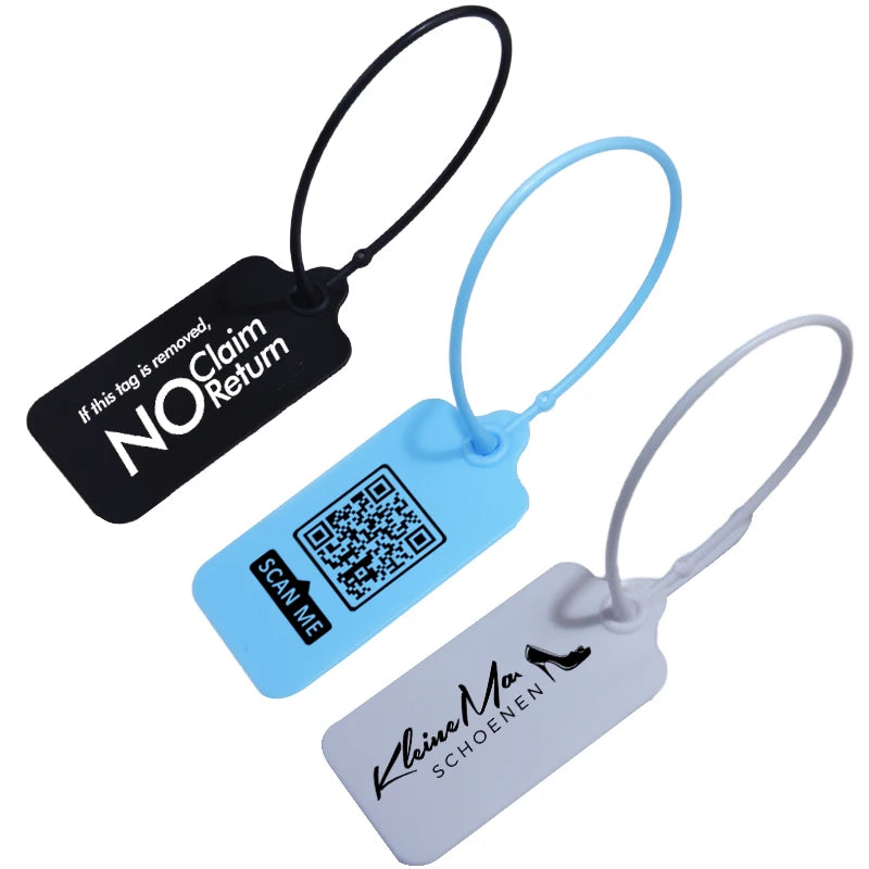 100Pcs Custom Logo Disposable Plastic Security Seals Hang Tags for Clothing Shoes Bags 220mm 8.66"