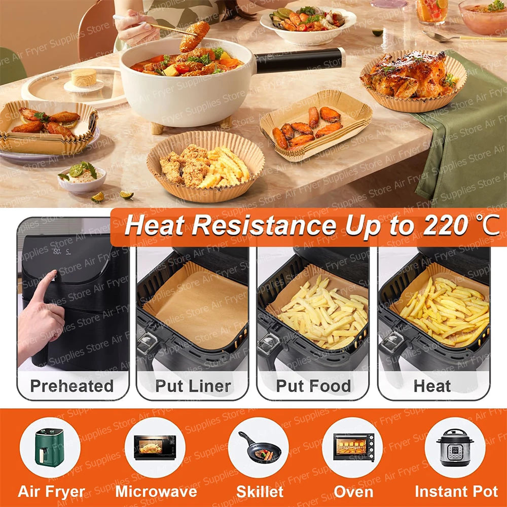 23CM Air Fryer Disposable Baking Paper Square Greaseproof Paper Parchment Paper for 7-12L Basket Airfryer Microwave Oven Steamer