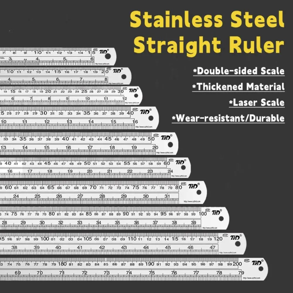 15/20/30/40/50cm Stainless Steel Ruler Double Side Scale Stainless Steel Straight Ruler Thickening Engineer Grade Measuring Tool