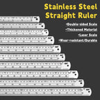 15/20/30/40/50cm Stainless Steel Ruler Double Side Scale Stainless Steel Straight Ruler Thickening Engineer Grade Measuring Tool