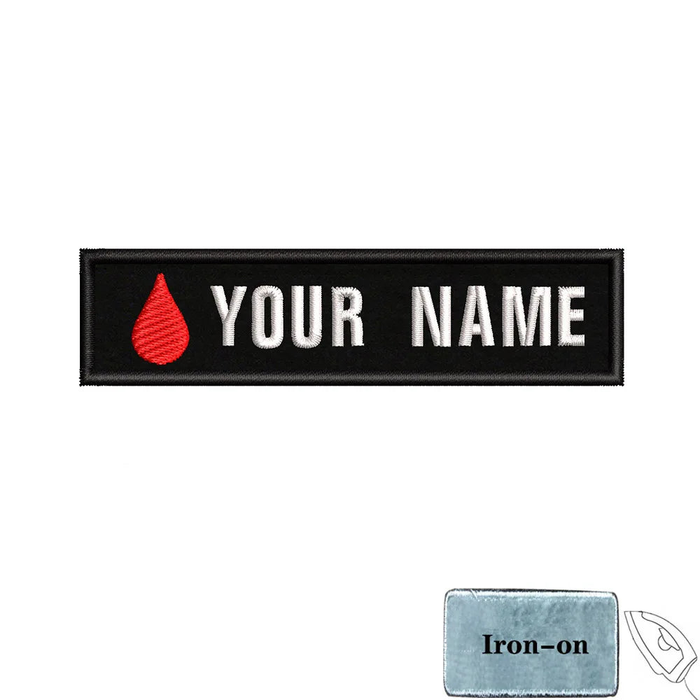 1PC 10cmX2.5cm Custom Name Patch Stripes Badge Iron On Or Hook Loop fire trophy radiation motorcycle blood drop love Pentagram