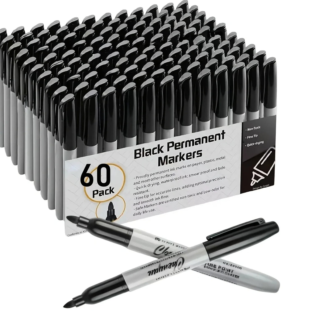 60pcs Fine Point Permanent Markers Pens, Perfect for Classroom, Office, Durable and Long-Lasting. No Suitable for Whiteboard