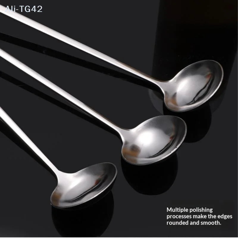 pogyrt Stainless Steel Long Handle Stir Spoon For Cocktails, Ice Coffee, And Tea - Mixing Spoon With Easy Grip Handle