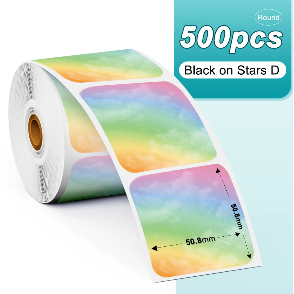 Phomemo PM241 Shipping Printer Label Sticker Round Paper Square Label Rainbow Color for DIY Logo Design Small Business Adress