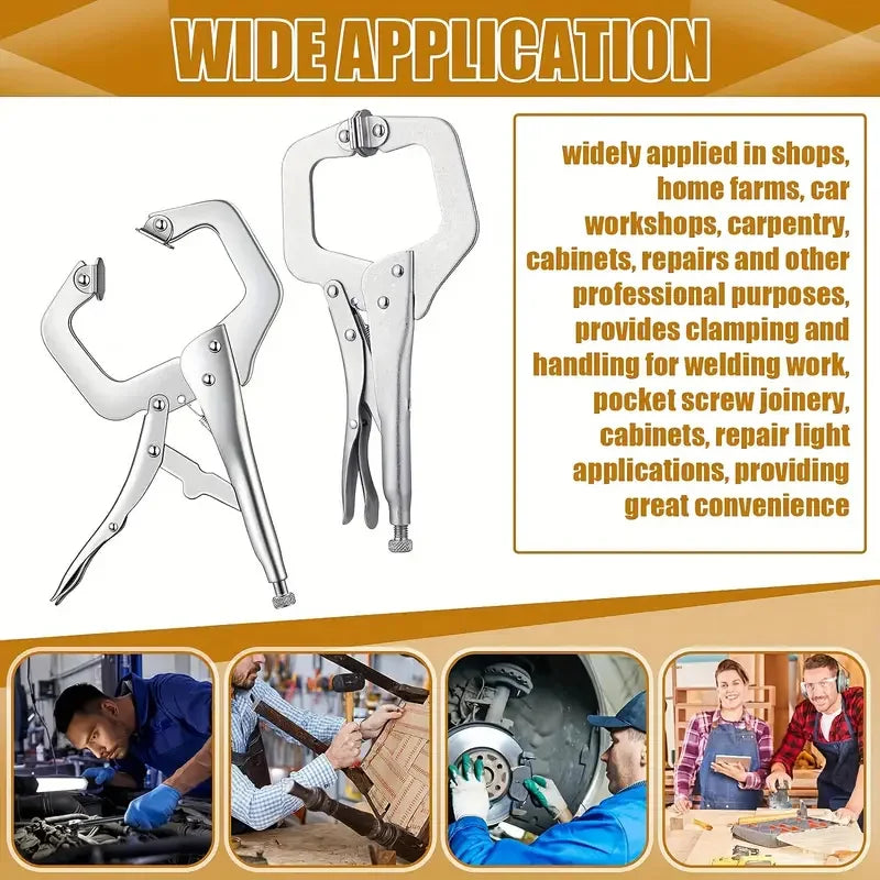 1/2pcs 6in Heavy-Duty Locking C-Clamp Pliers Adjustable Welding Clamp Clip and Regular Tips Woodworking Welding Fixing Hand Tool