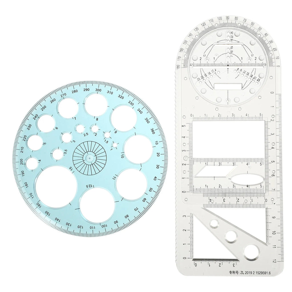 1Set Drawing Ruler Set Multifunctional Geometric Protractor Premium Plastic Measuring Tool for Students Home Office Accurate