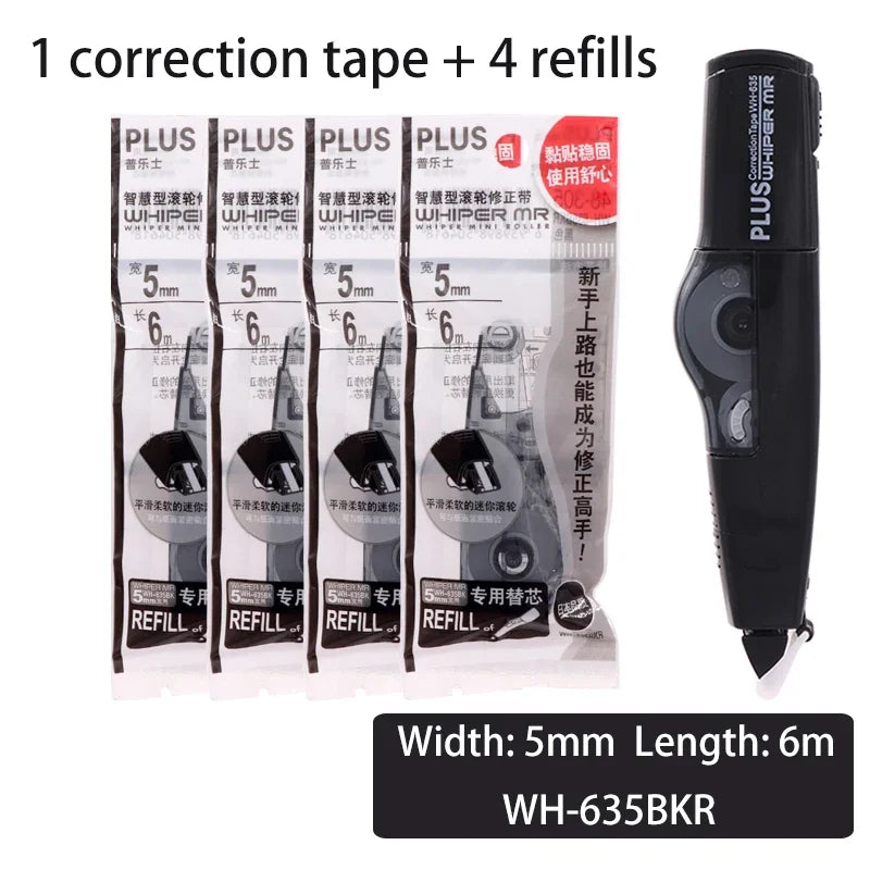 Japan PLUS Correction Tape WHIPER MR Large Capacity 1Pc Correction Tape Plus 4pcs Refill Student Stationery School Supplies