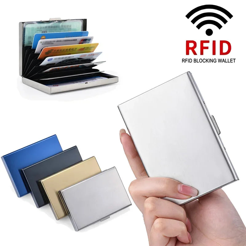 Stainless Steel RFID Anti-Theft Card Holder, Ultra Thin Anti-Demagnetization Metal Wallet, Portable Credit Purse for Men Women