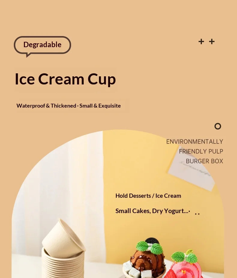 5/10/20/50pcs 5OZ Ice Cream Cup Environmentally Friendly Degradable Disposable Celebrity Dessert Pulp Light Food Paper Bowl