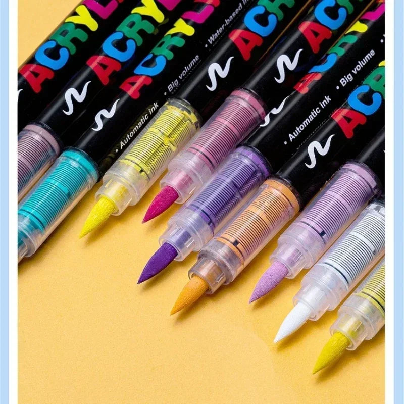 GUANGNA 16 Colors Direct-liquid Acrylic Paint Pens Brush Marker Pen for Rock Painting Stone Ceramic DIY Art Supplies Stationery