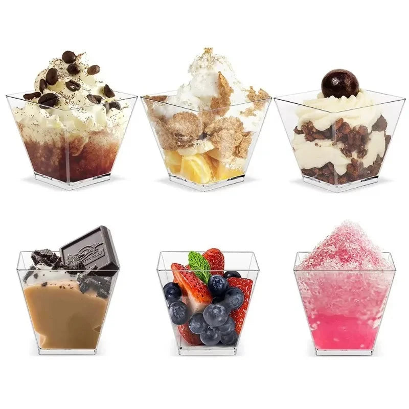 Disposable Plastic Mousse Cup Mini Ladder Shaped Pudding Dessert Cup for Hotel Party and Sweet Shop Disposable Plastic Cups