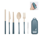 7pcs Food Grade Safe Detachable Portable Utensils Reusable Plastic Cutlery Set Box with Chopsticks Spoon Knife Fork Straw Brush