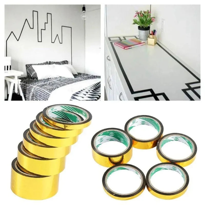 50M Glitter Slim Gold Silver Foil Washi Tapes Self-Adhesive Wrapping Shiny Wrapping Cookie Jars Packaging Tape Twist Tie Line