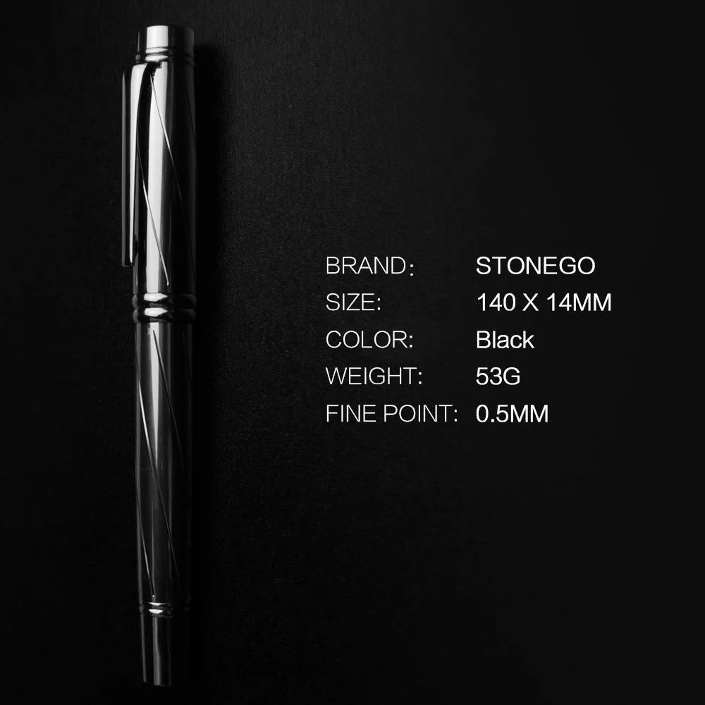 STONEGO 0.38mm Extra Fine Nib Fountain Pen, Black Metal Calligraphy Writing Gift Pen