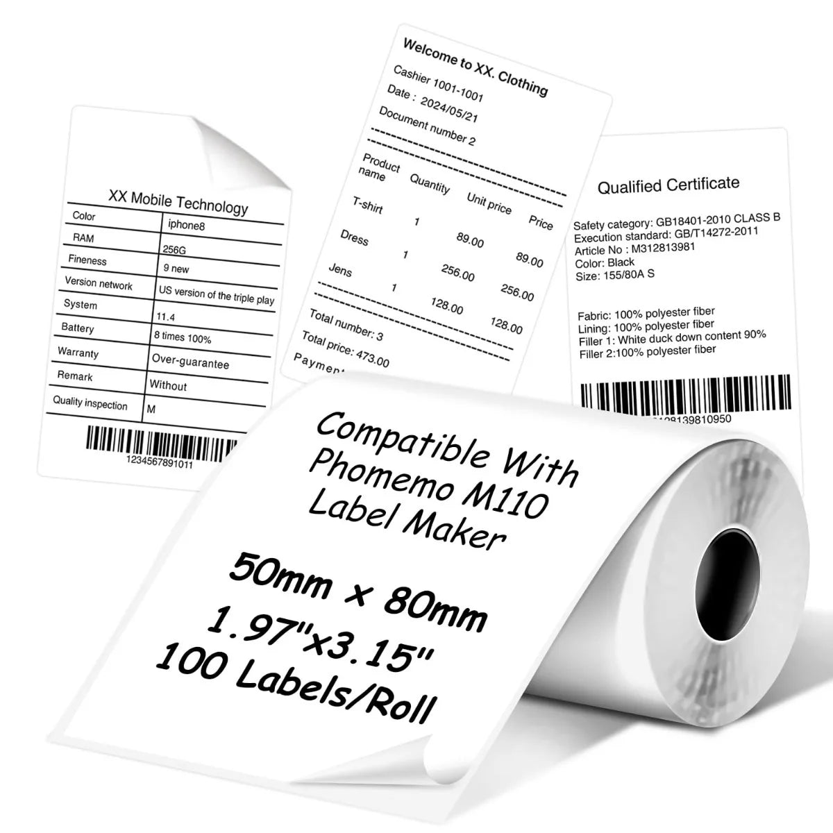 50x80mm Thermal Adhesive Labels, Direct Thermal Sticker Paper Compatible with M110/M220, for Shipping, Supermarket Price Tags