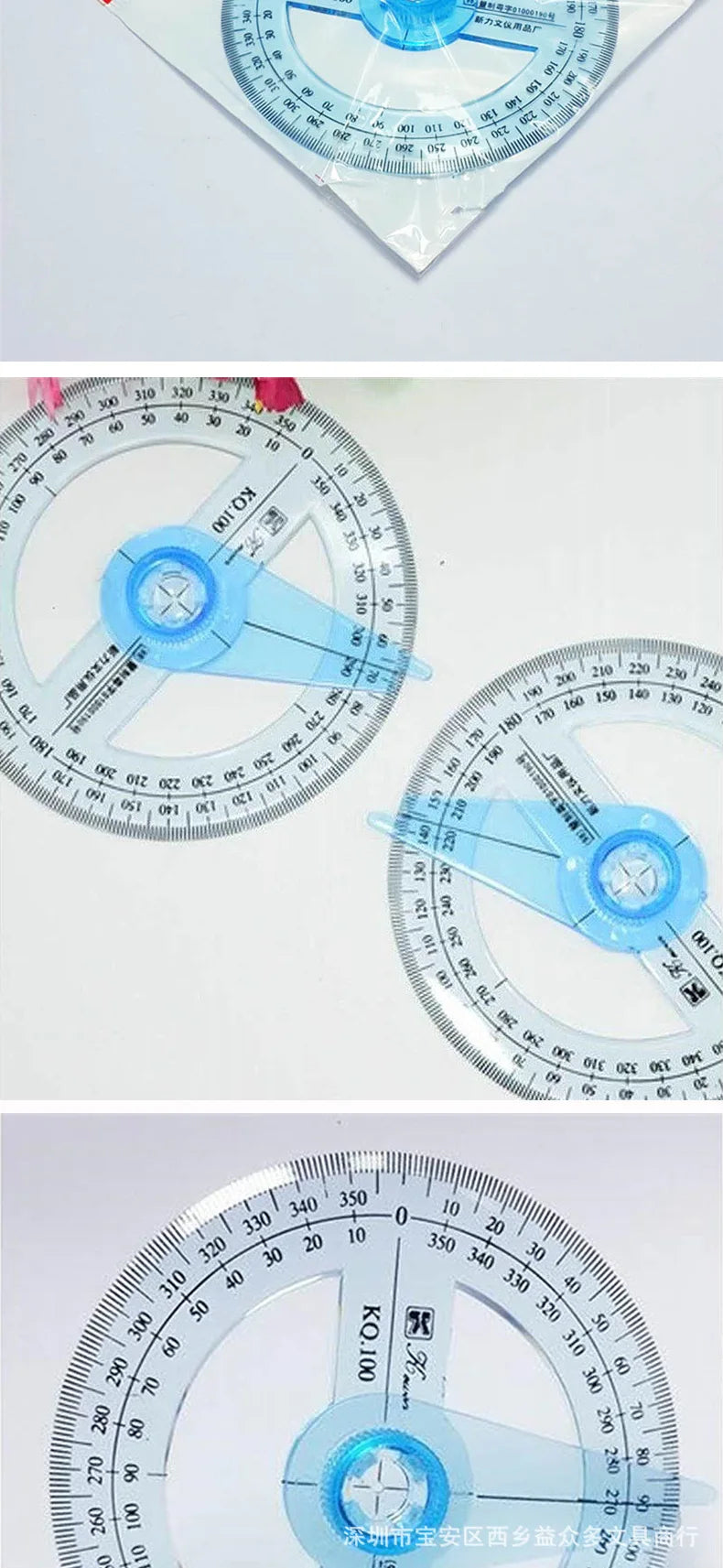 1 Circular Dia.10cm Transparent Plastic 360 Degree Pointer Protractor Ruler Angle For School Office Drafting Supplies Protractor