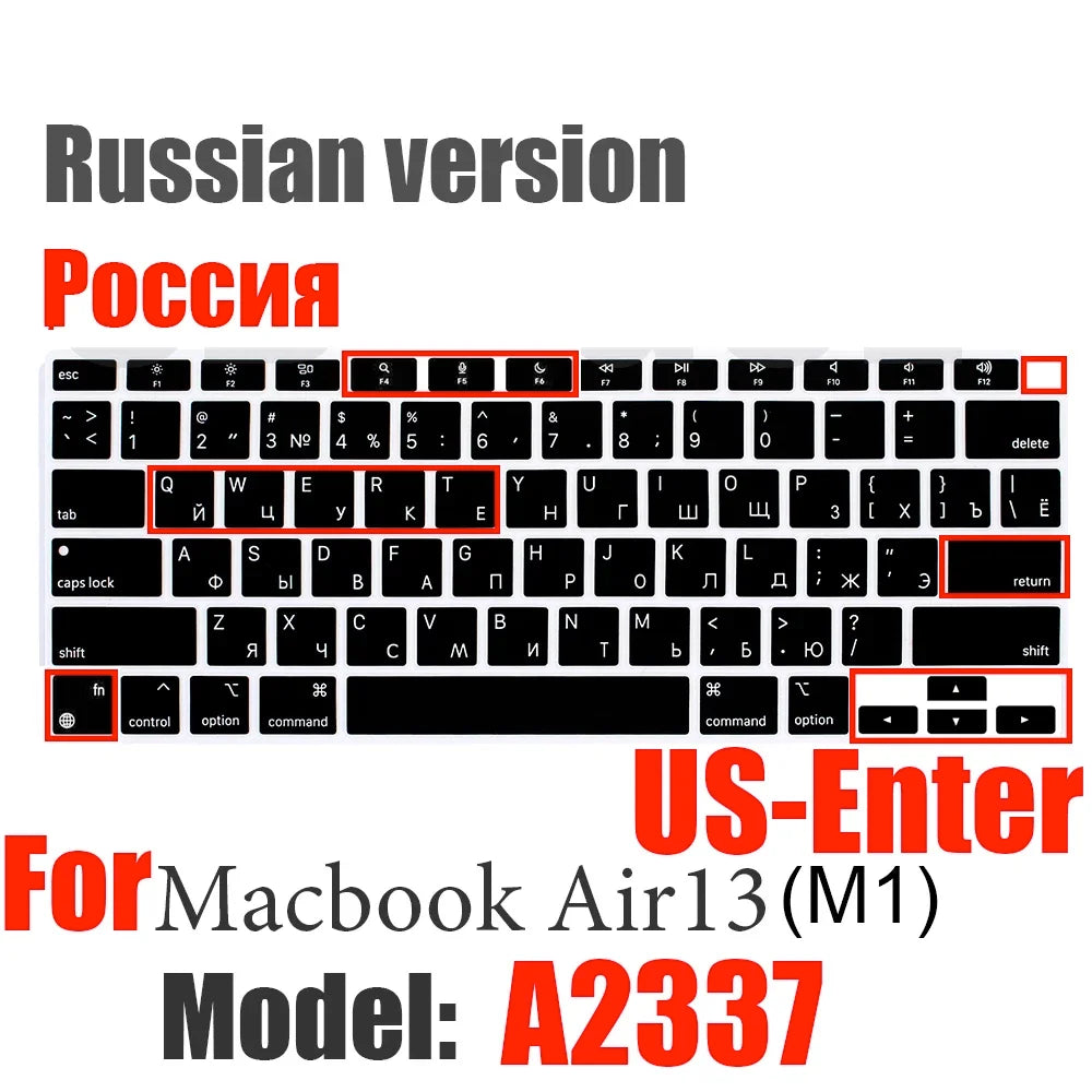 Russian Silicone Keyboard Cover Protector for Macbook Air13/12/15/16Pro Touchbar A2992/A3113/A2941/A1990/A3114/A2289A2337/A2141