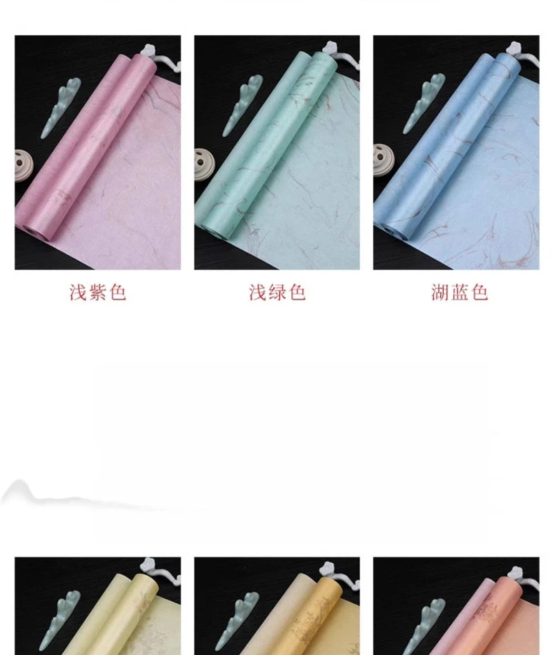Sumi Art Wax Dye Pearlescent Ink Colorful Half Ripe Rice Paper Xuan Paper Scroll Multicolor Brush Calligraphy Creation Work Roll