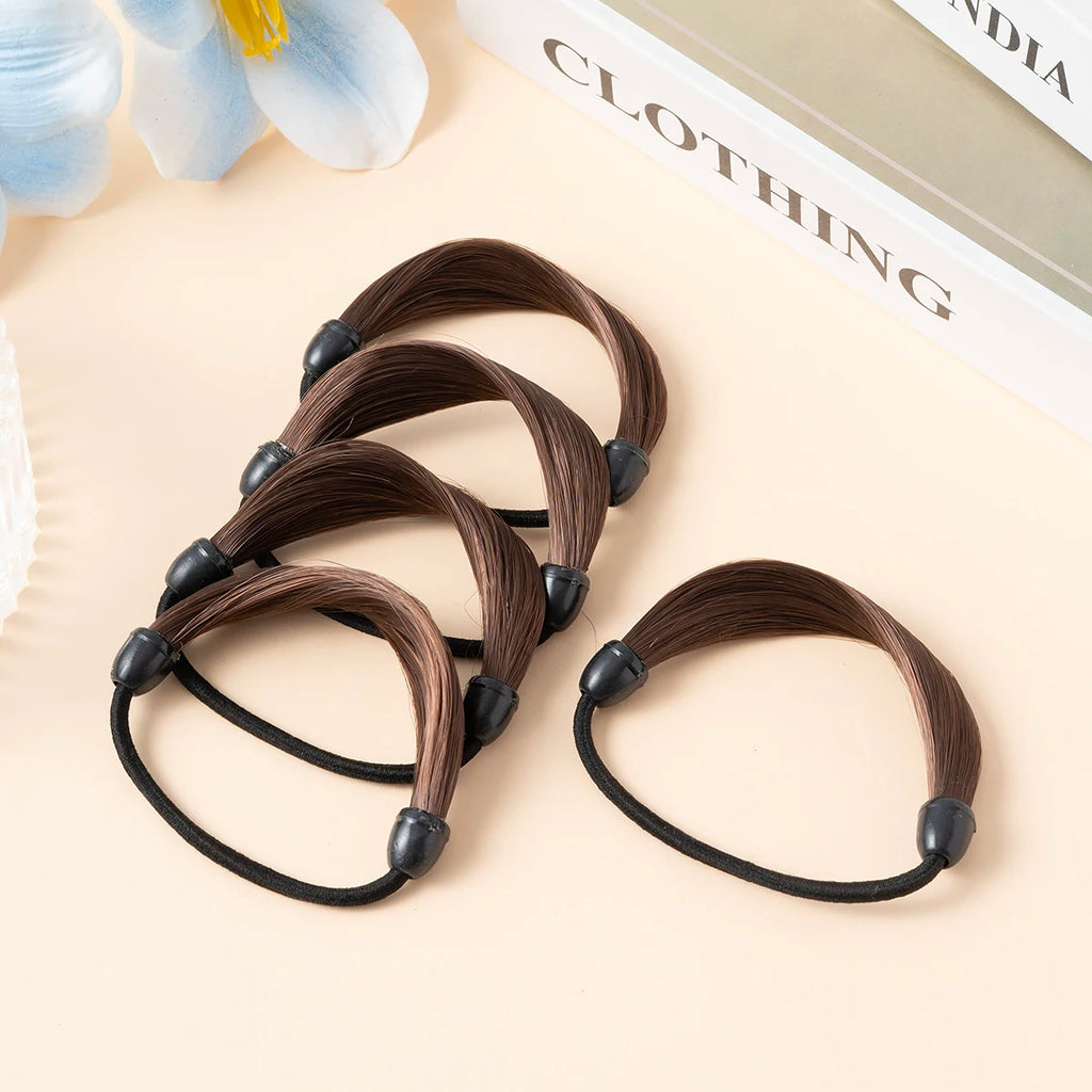 Rubber Band Made Of Hair Rope Simulation Wig Head Rope Fashion Wig Hair Ring Straight Hair Tie Ponytail Elastic Hair Accessories