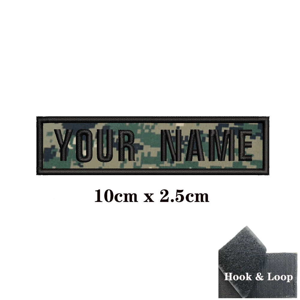 1PC Custom Name Patch Stripes Badge 10X2.5CM,8X5CM,10X4CM, 8X2.5CM,12X2.5CM,15X5CM,20X7CM, Iron On Hook Loop camouflage