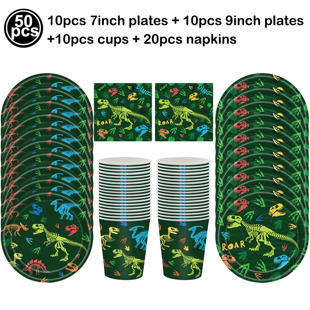 Jurassic Dinosaur Party Dinosaur Fossil Disposable Tableware Plate Cup Napkins Dinosaur Theme Birthday Party Decor Supplies