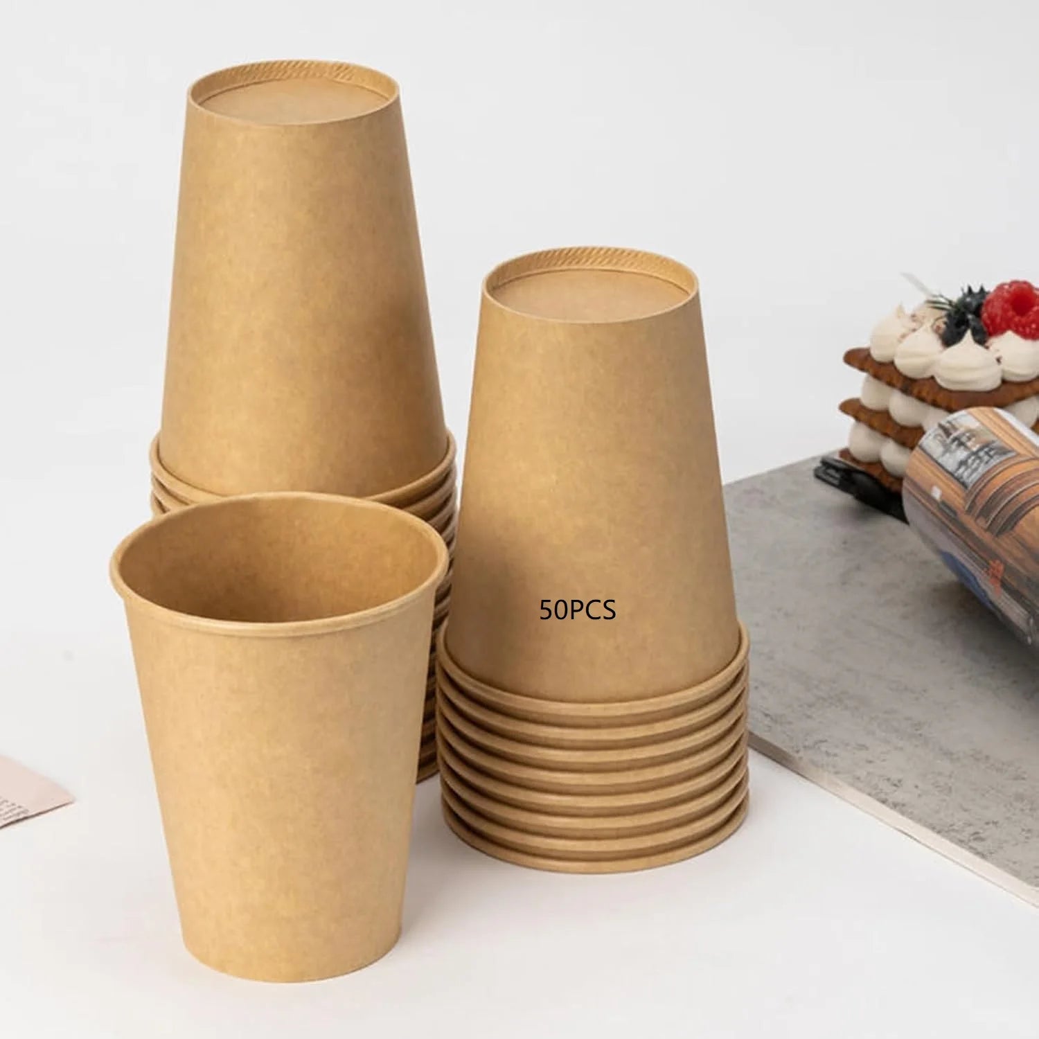8 oz Bamboo Fiber Paper Cups Brown Kraft Disposable Coffee Cups Unbleached Cups for Hot/Cold Beverage Party Picnic Travel Events