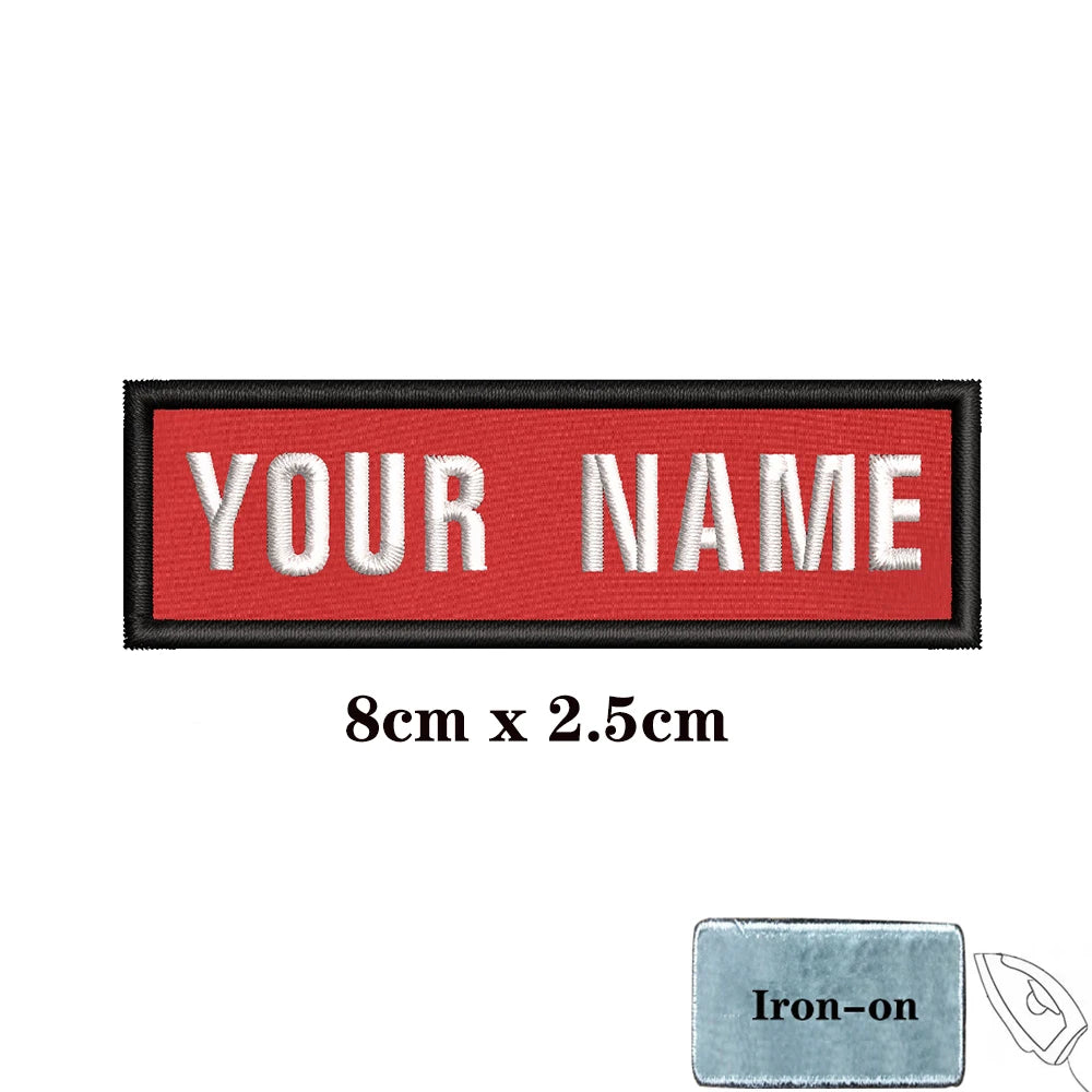 1PC Custom Personalized Name number Patch Stripes Badge tags chevrons Armband Iron On Or Hook Loop embroidered red