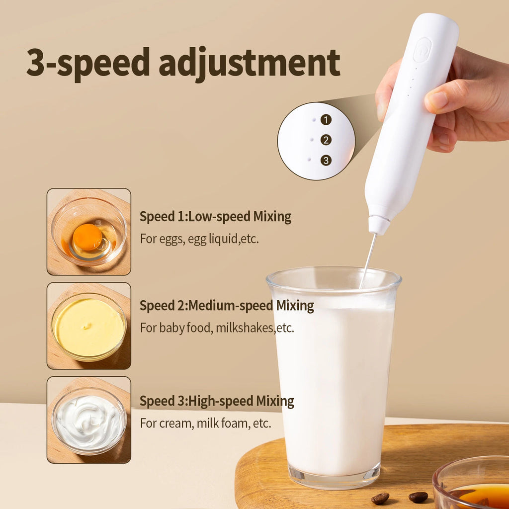 OANKR Rechargeable Milk Frother Handheld Coffee Electric Whisk Drink Foam Mixer Mini Hand Stirrer with 3 Speeds Adjustable Tool