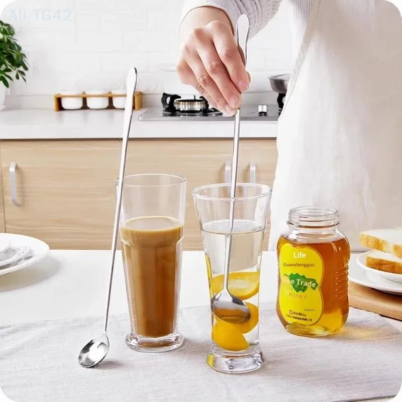 pogyrt Stainless Steel Long Handle Stir Spoon For Cocktails, Ice Coffee, And Tea - Mixing Spoon With Easy Grip Handle