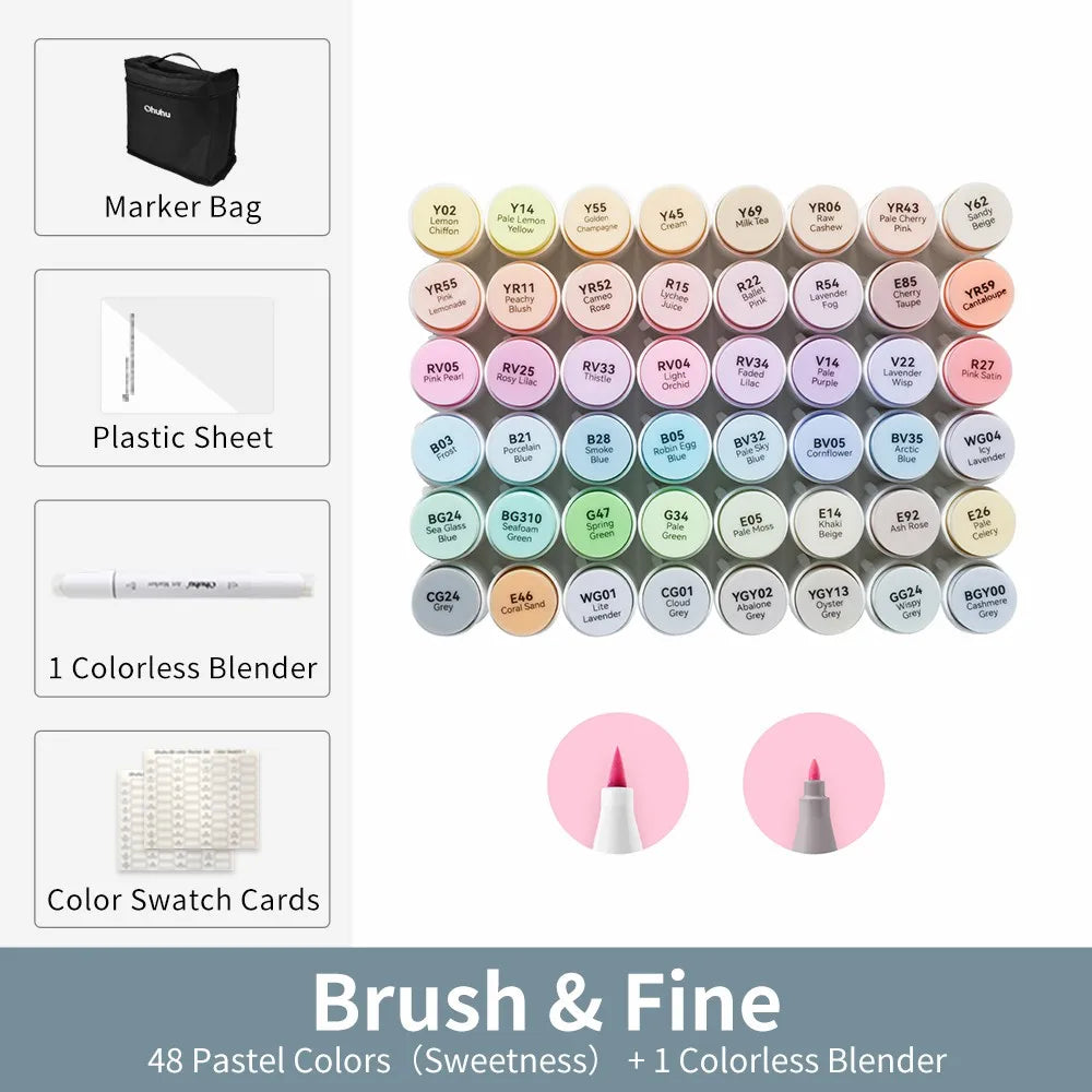 Ohuhu Honolulu 48 Pastel Colors Marker Pen Set Alcohol Art Markers Refillable Dual Tips Sketching Drawing School Art Supplies