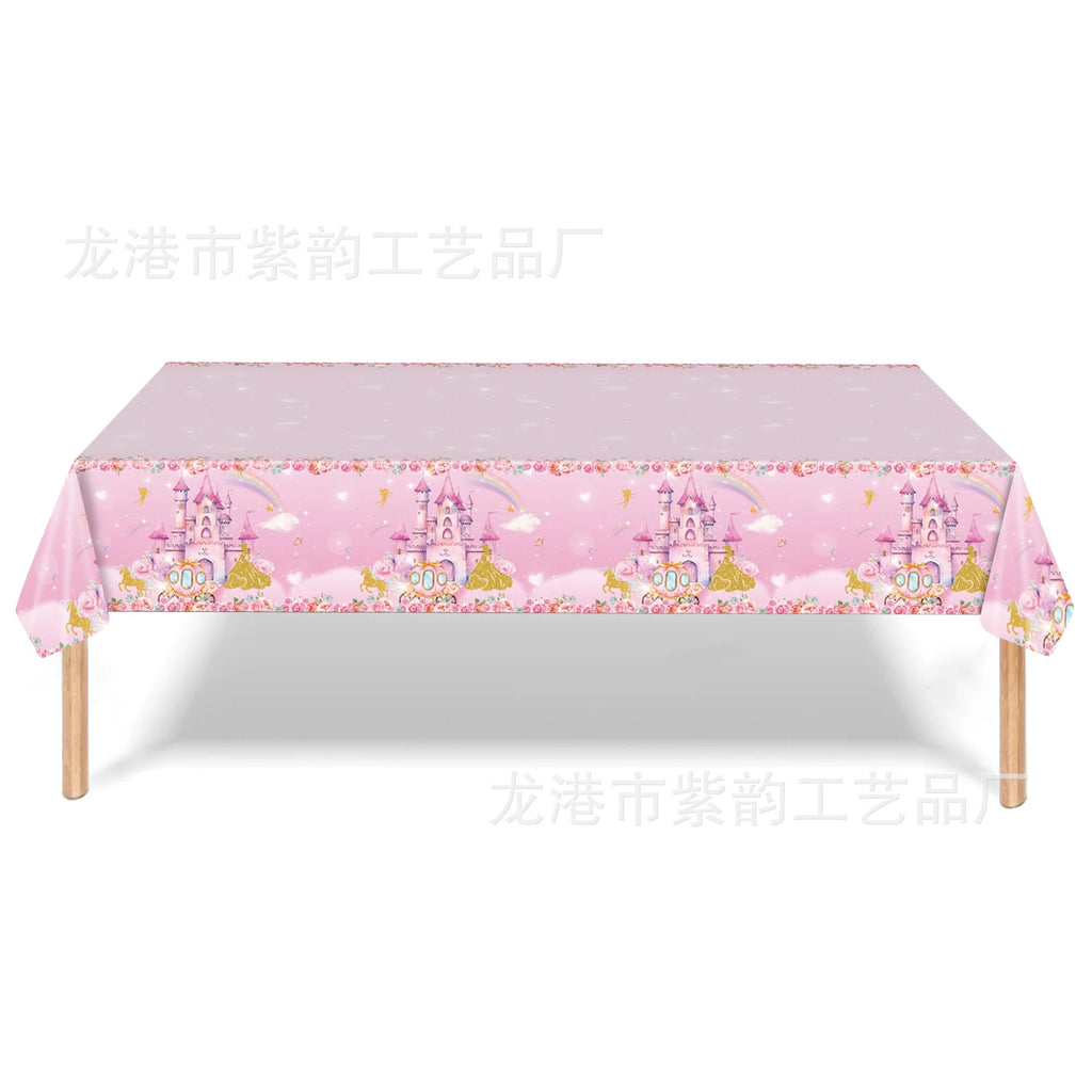 Pink Princess Castle Tableware Set Dessert Plates Cups tablecolth Balloon Banner Girls favorite Birthday Adult Wedding Decoratio