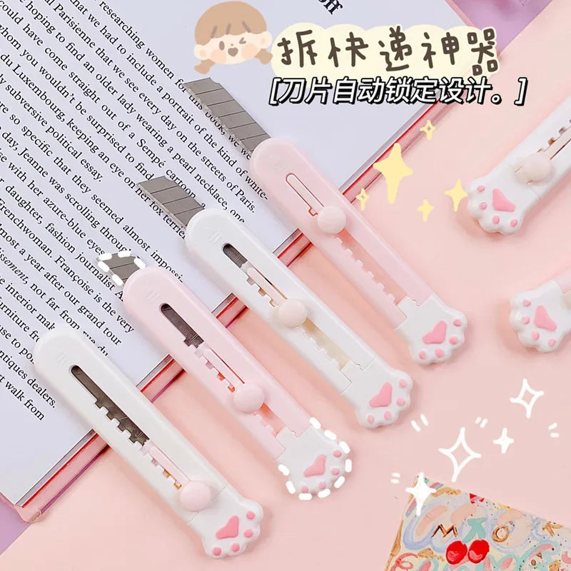 Cute Cat Paw Cloud Utility Knife MINI Pocket Sized Craft Wrapping Box Paper Envelope Cutter Letter Opener Student Art Supplies