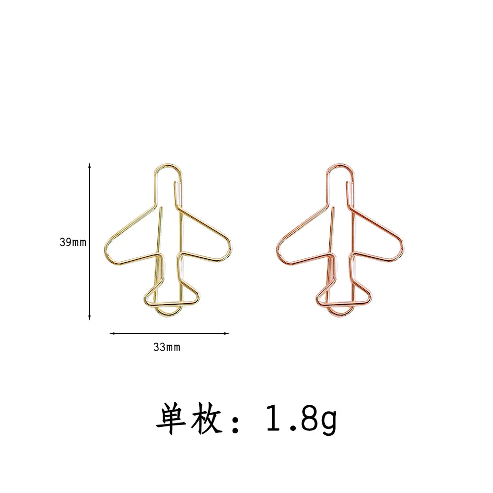 20 Pcs Airplane paper clip Cute Rose Gold aeroplane Clips Bookmarks Photo Memo Ticket Holder Office School Supplies Decoration