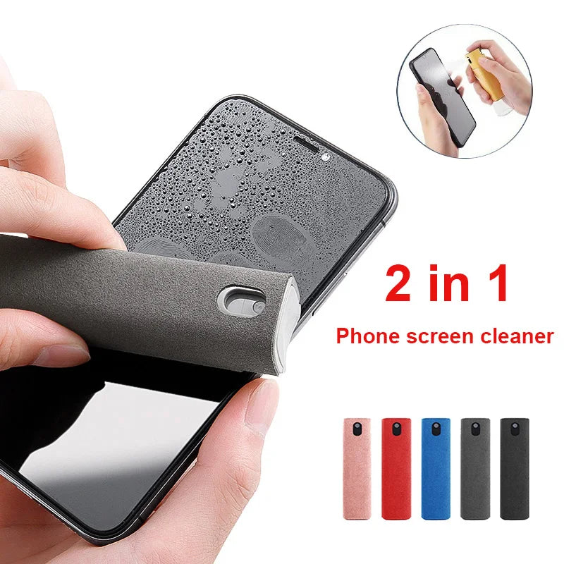 2 in 1 Screen Cleaner Spray for Mobile Phone PC Tablet Ipad Screen Dust Remover Microfiber Wiper Cloth Polish Cleaning Tools