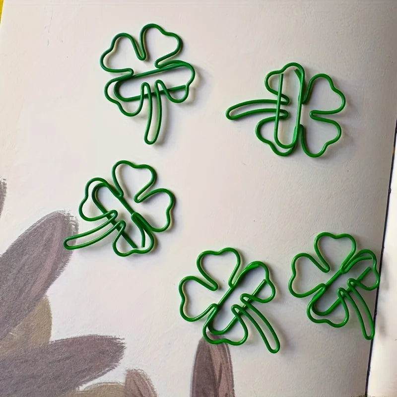 10/30/50 Green four-leaf clover-shaped paper clips - Lucky little clips, durable color document organization clips