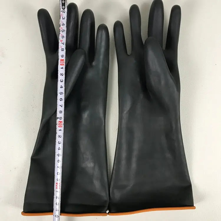 Acid and alkali resistant black lengthened anti-corrosion waterproof industrial latex thickened rubber gloves