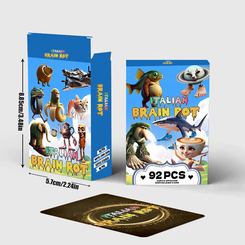 92pcs/set of brain rot card cardboard, 60 cards and 32 stickers, tung tung sahur card collection set, wooden stick sh