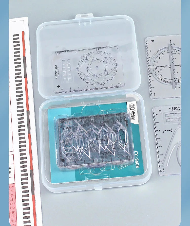 Mathematical Rulers Set Multi-function Geometry Drawing Ruler Transparent Rotatable Scale Ruler for Drafting School Supplies