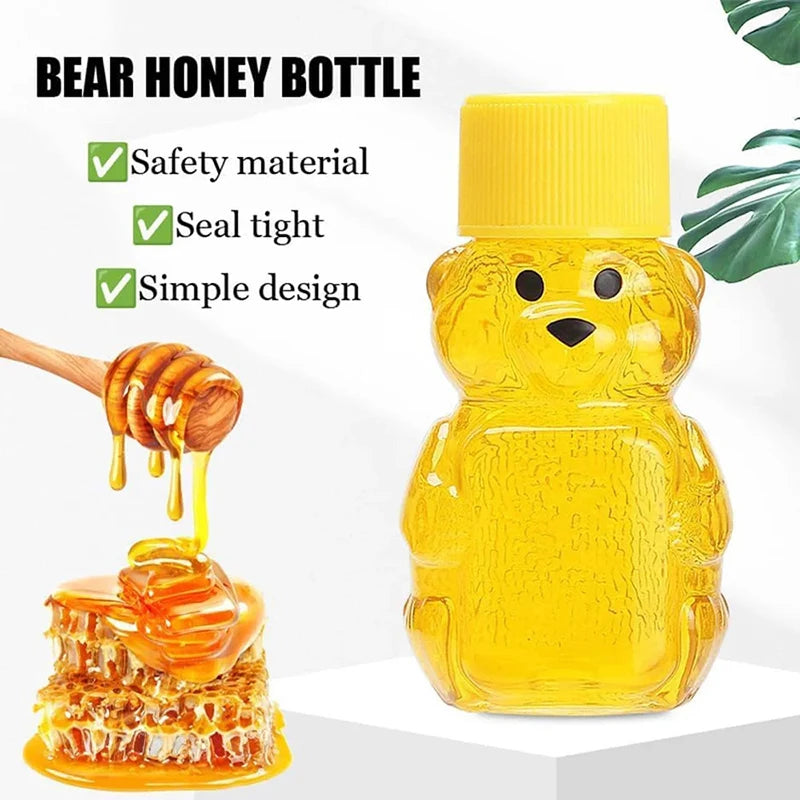 20pcs Plastic Transparent Disposable Cartoon Bear Juice Bottle, Small Capacity Dispensing Bottle, 60ml Honey Bottle