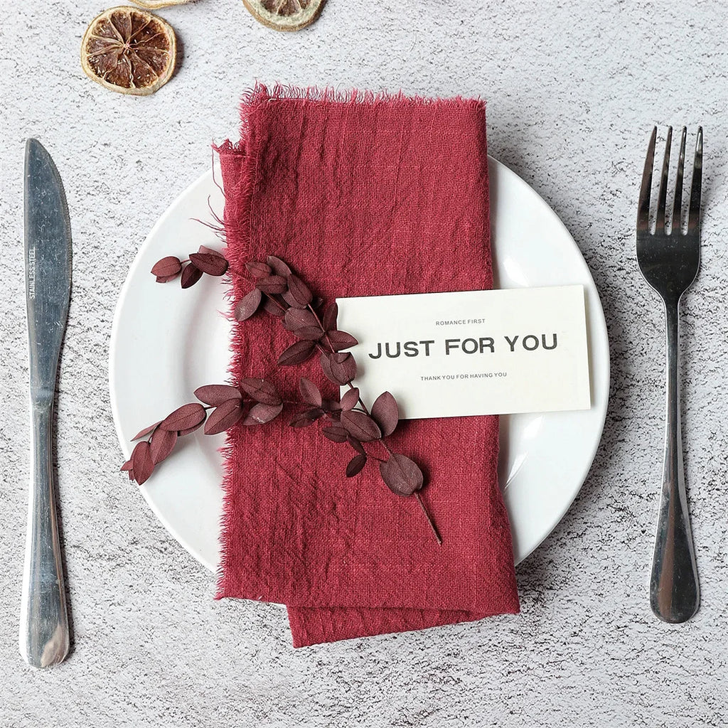 10Pcs 32x32cm Handmade Cloth Napkins with Fringe, Delicate Rustic Decorative Table Napkins for Wedding/Dinner/Party