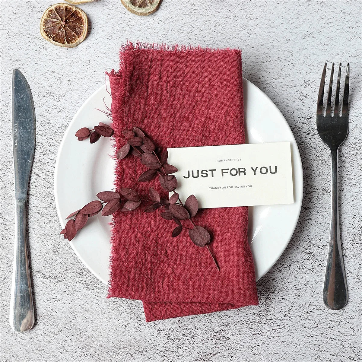 10Pcs 32x32cm Handmade Cloth Napkins with Fringe, Delicate Rustic Decorative Table Napkins for Wedding/Dinner/Party