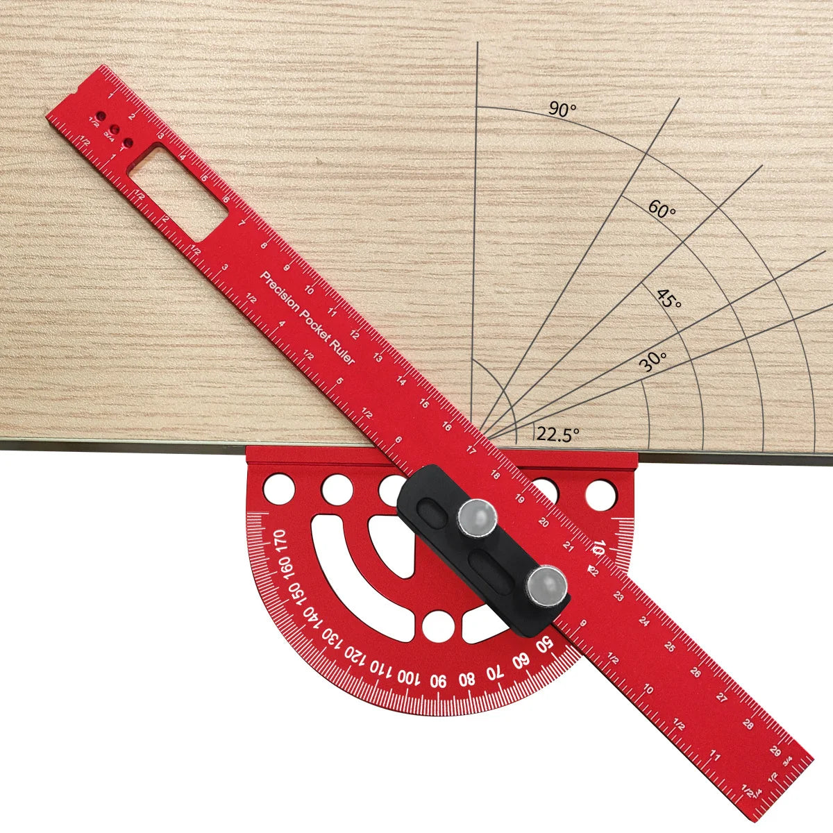 Precision Pocket Ruler or Ruler Positioning Block, Aluminum Alloy Angle Protractor 0-180°Angle Finder Scriber Line Marking Gauge