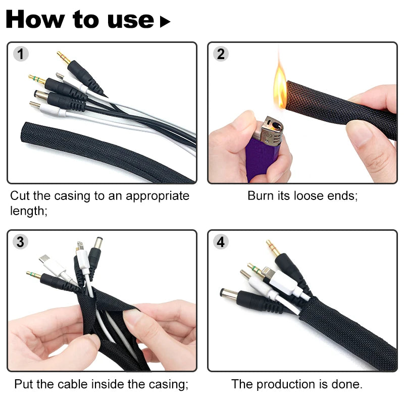 Cable Sleeve Self Closing PET Braided Expandable Auto Line Management Overlaps Flexible Loom Split Pipe Tube Wire Wrap Protect