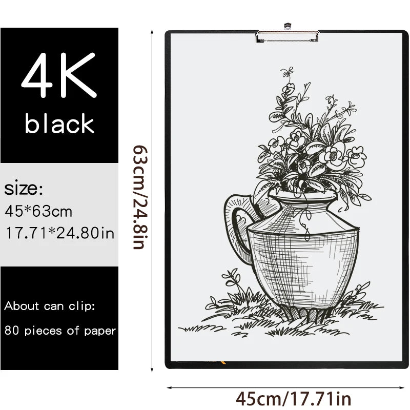 A3 Horizontal Waterproof Sketch Clipboard for Beginners - 4K Vertical Sketch Board for Drawing, 8K Writing Board for Adults
