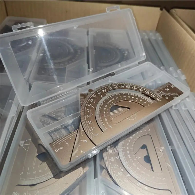 4Pcs/Set Student Math Drafting Tool Aluminum Alloy Straightedge 45° 60° Triangular Ruler Protractor for Office School Supply