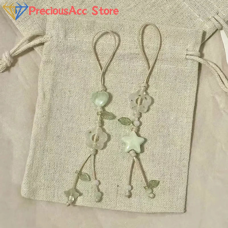 Cute Star Flower Mobile Phone Strap Kawaii Ceramic Beaded Mobile Phone Lanyard Bag Decoration Camera Pendant Fashion Keychain