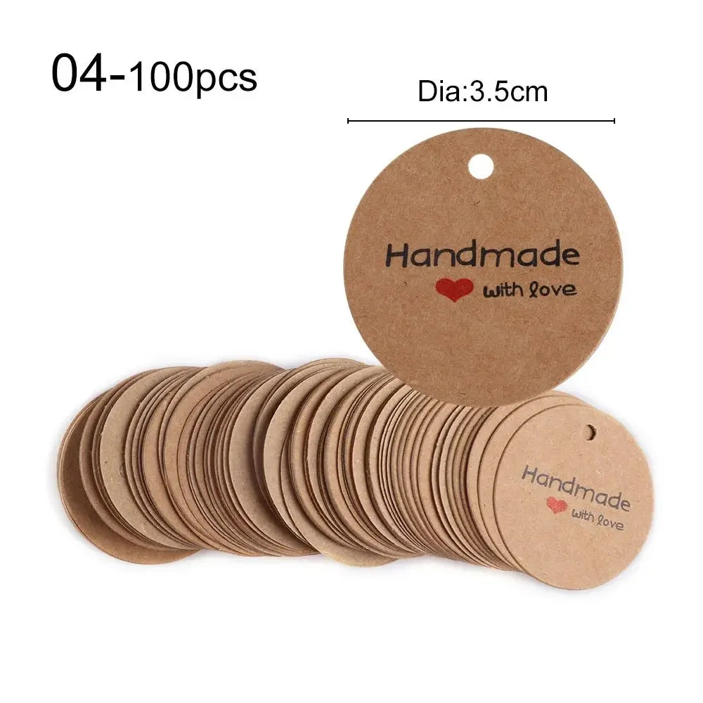 100pcs Thank you With Red Heart Gift Tags Wedding Party Paper Hanging Tags Price Label Handmade Package Hang Tag Cards