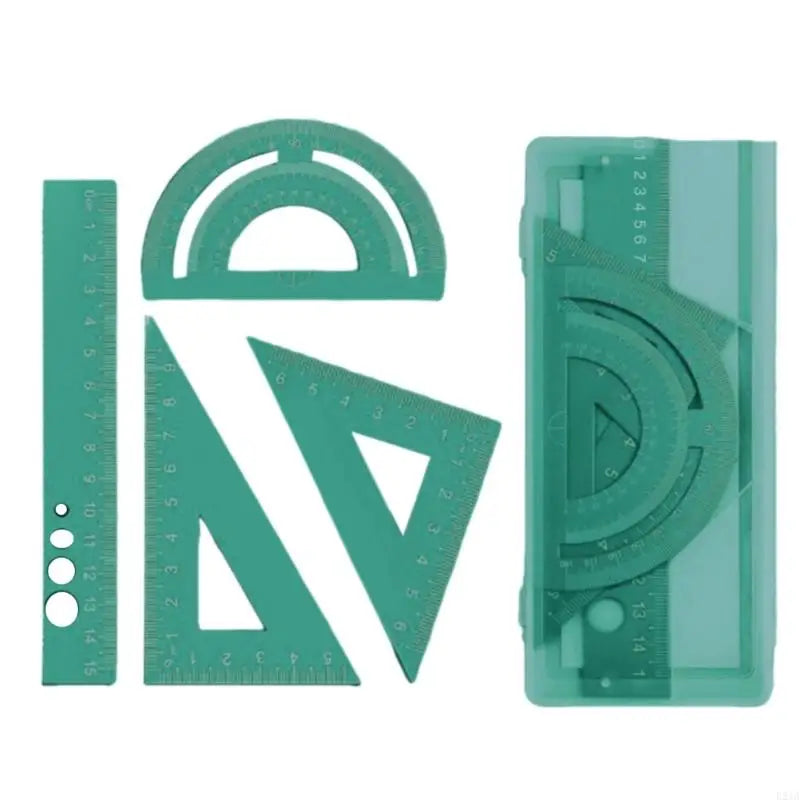 4Pcs/Set Student Math Drafting Tool Aluminum Alloy Straightedge 45° 60° Triangular Ruler Protractor for Office School Supply