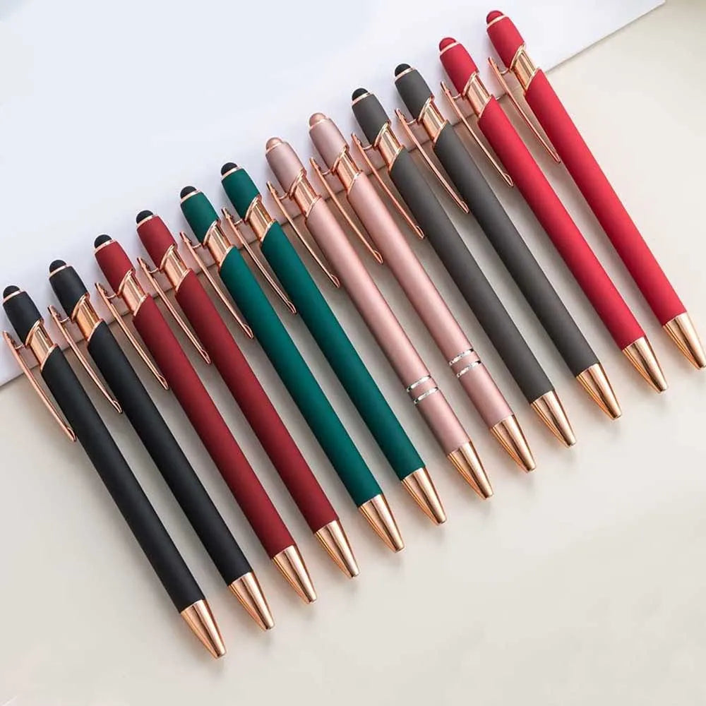 5-10 Pack 2-in-1 Stylus Pen, Retractable Ballpoint Pen w/ Stylus Tip for Touch Screen, Metal, 1.0mm Black Ink